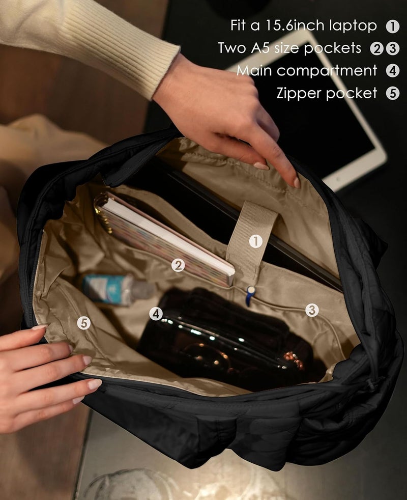 Uselike Tote Bag for Women, Lightweight Puffer Tote Work Bags with Compartments for Travel, Quilted Shoulder Bag with Zipper - Image 3